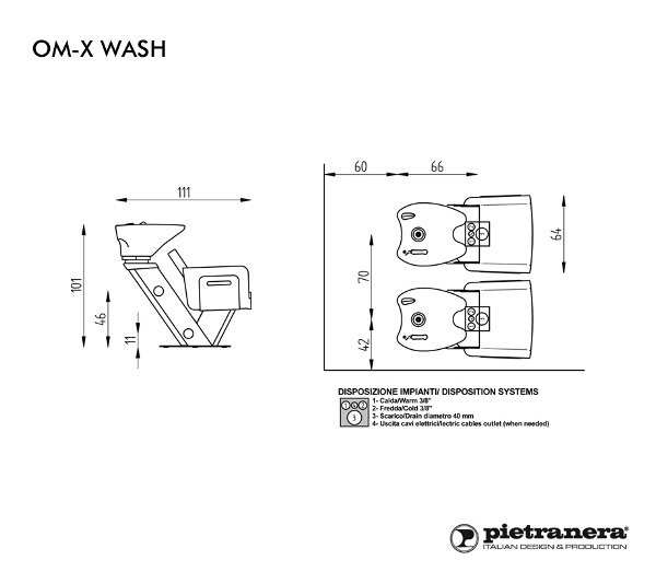 Мойка парикмахерская Pietranera OM-X WASH OPTIMA 539B