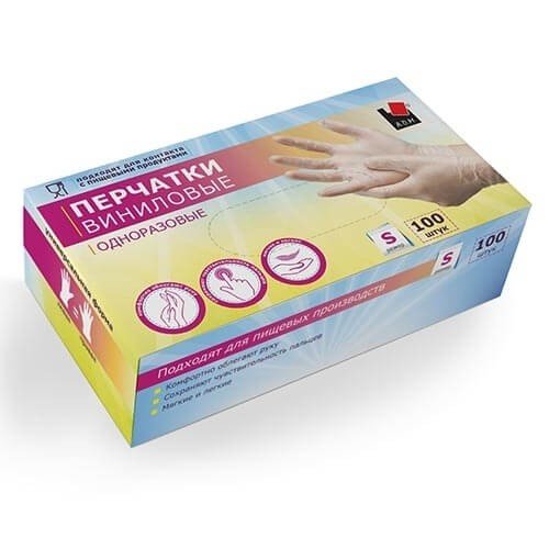 Перчатки виниловые A.D.M, бесцветные, размер S, (100 шт, 50 пар) Перчатки виниловые A.D.M, бесцветные, размер S, (100 шт, 50 пар)