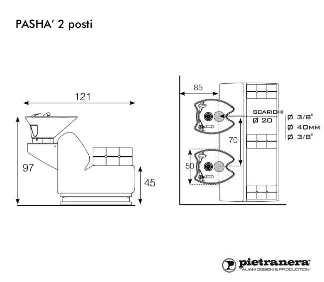 Мойка парикмахерская Pietranera PASHA' 2 SEATS 526