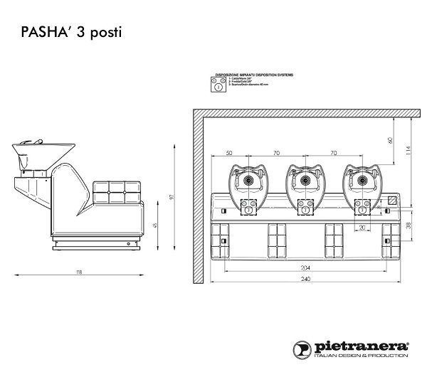 Мойка парикмахерская Pietranera PASHA' 3 SEATS 527