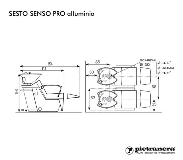 Мойка парикмахерская Pietranera SESTO SENSO PRO aluminium 528