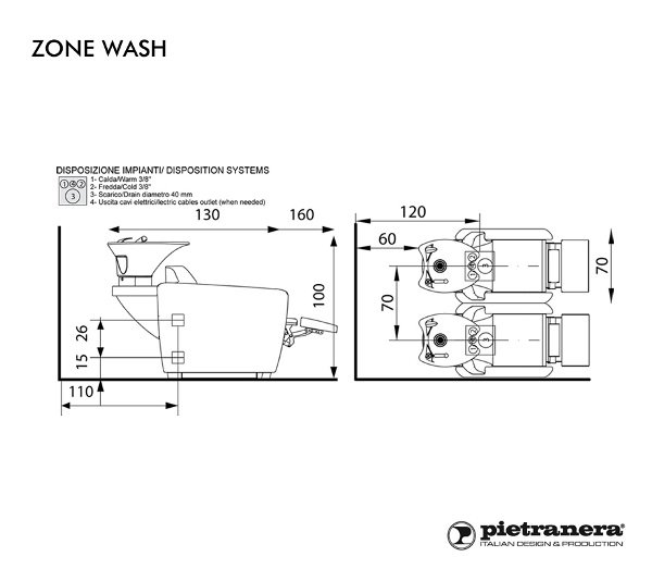 Мойка парикмахерская Pietranera ZONE WASH CLASSIC 531