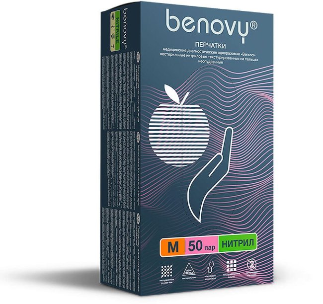 Перчатки нитриловые Benovy, розовые, размер M, (100 шт, 50 пар) Перчатки нитриловые Benovy, розовые, размер M, (100 шт, 50 пар)